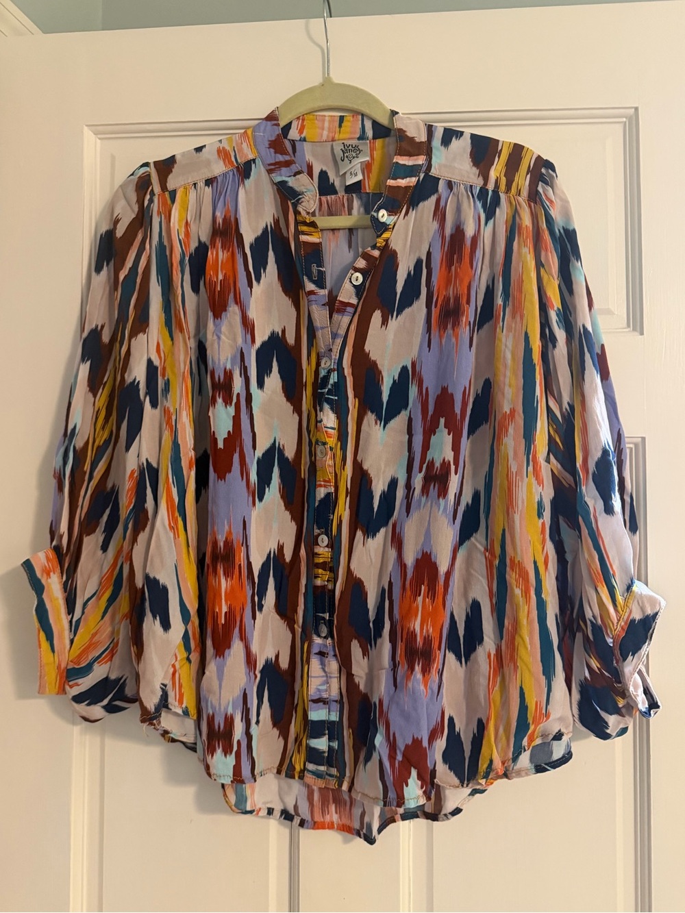 Anthropologie Ivy Jane Printed Ikat Button-Front Oversized Blouse - Multicolor